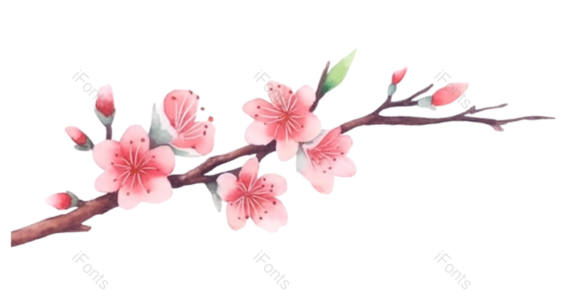 插画图片,粉红色的花元素,水彩画PNG,手绘元素免抠素材